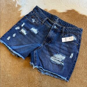 New York & Company Dark Blue Distressed Jean Shorts